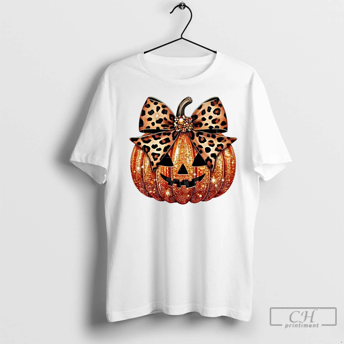 Classic Leopard Coquette Bow Pumpkin Halloween T Shirt