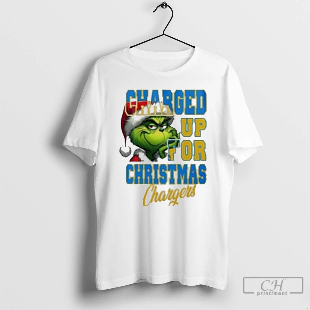 Classic Los Angeles Chargers Charged Up For Christmas Chargers Grinch White T Shirts Hoodie
