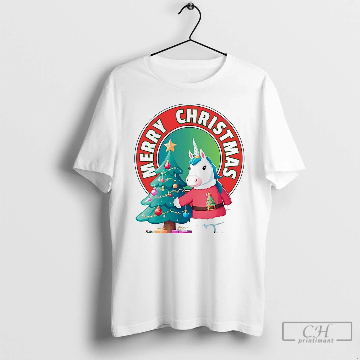 Classic Merry Christmas Unicorn Tree Holiday Gift White T Shirts Hoodie