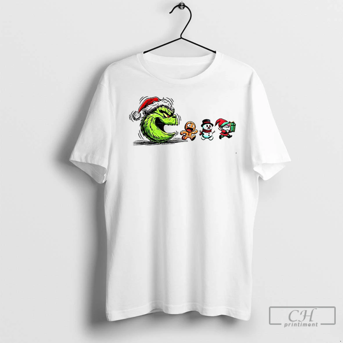 Classic Merry Greenmas Grinch Santa And Friends Pacman Christmas Game T Shirt