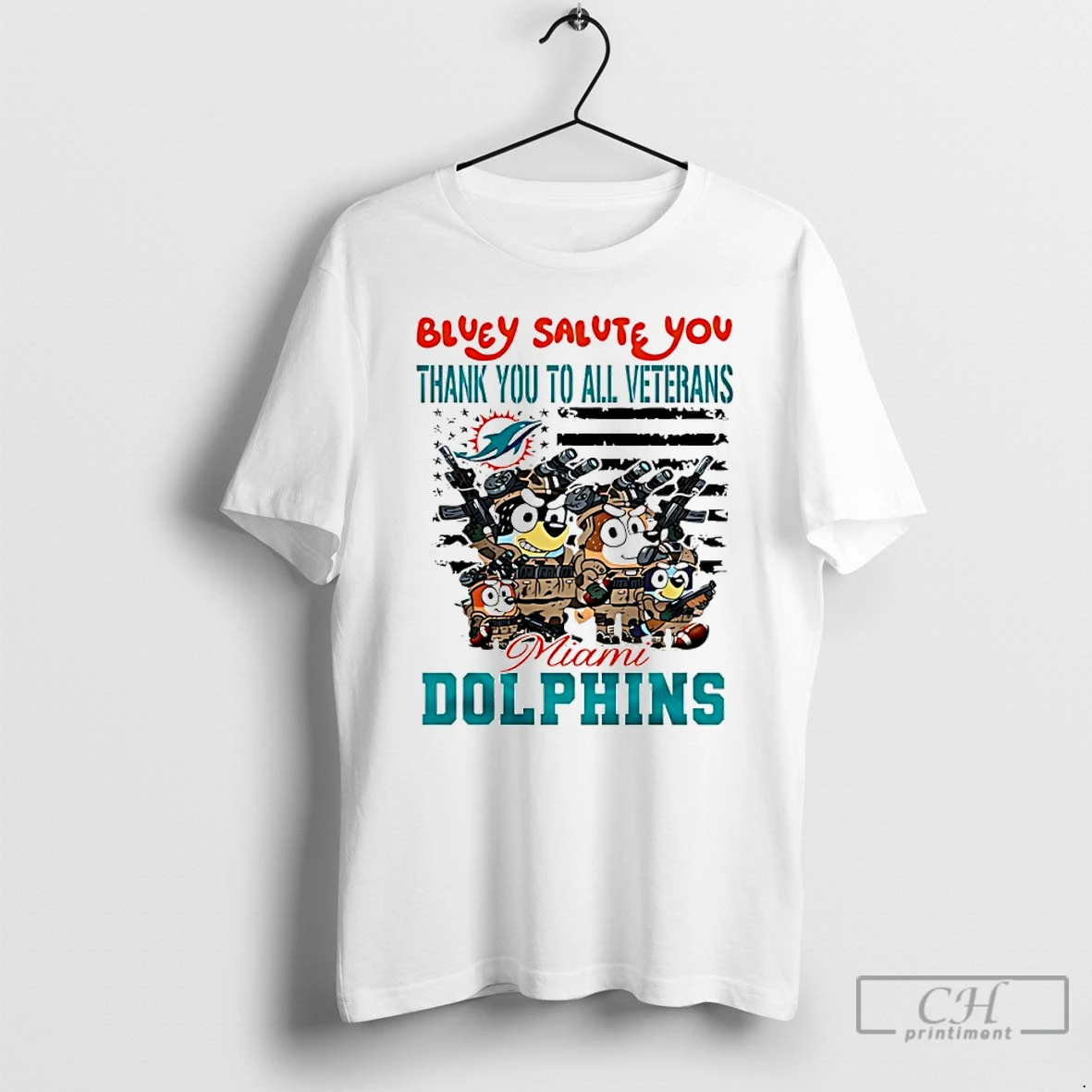 Classic Miami Dolphins Bluey Salute You Thank You To All Veterans T Shirts Hoodie