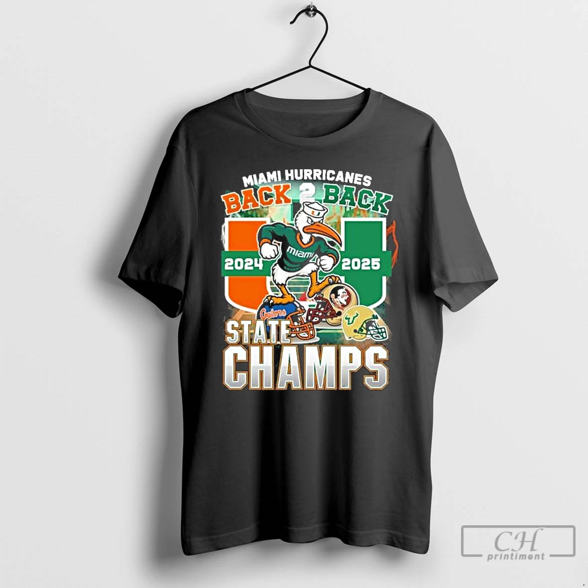Classic Miami Hurricanes Mascot Back 2 Back State Champions T Shirts Hoodie