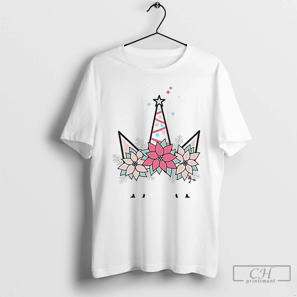 Classic Minimalist Unicorn Floral Christmas Horn White T Shirts Hoodie