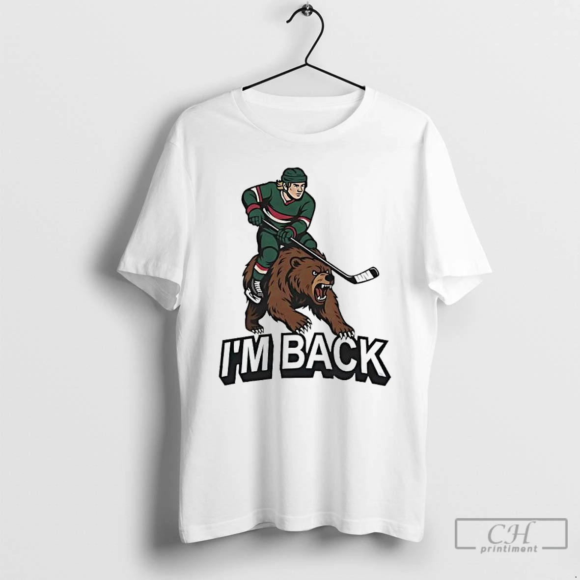 Classic Minnesota Wild Hockey Player And Bear Im Back T Shirts Hoodie