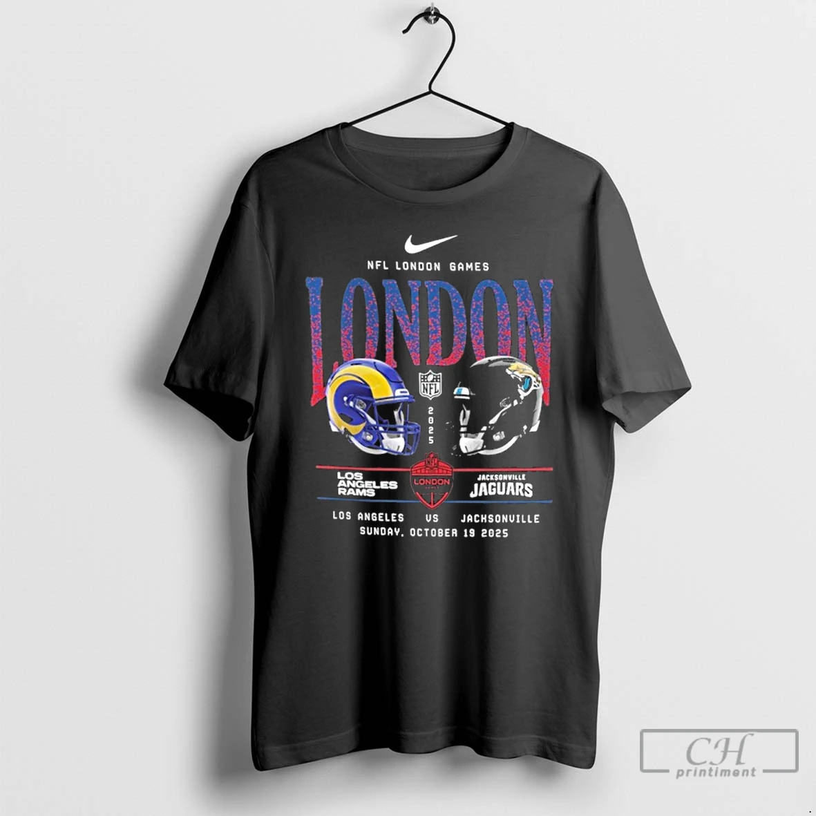 Classic Nike Nfl London Games 2025 Rams Vs Jaguars Duel Helmet T Shirts Hoodie