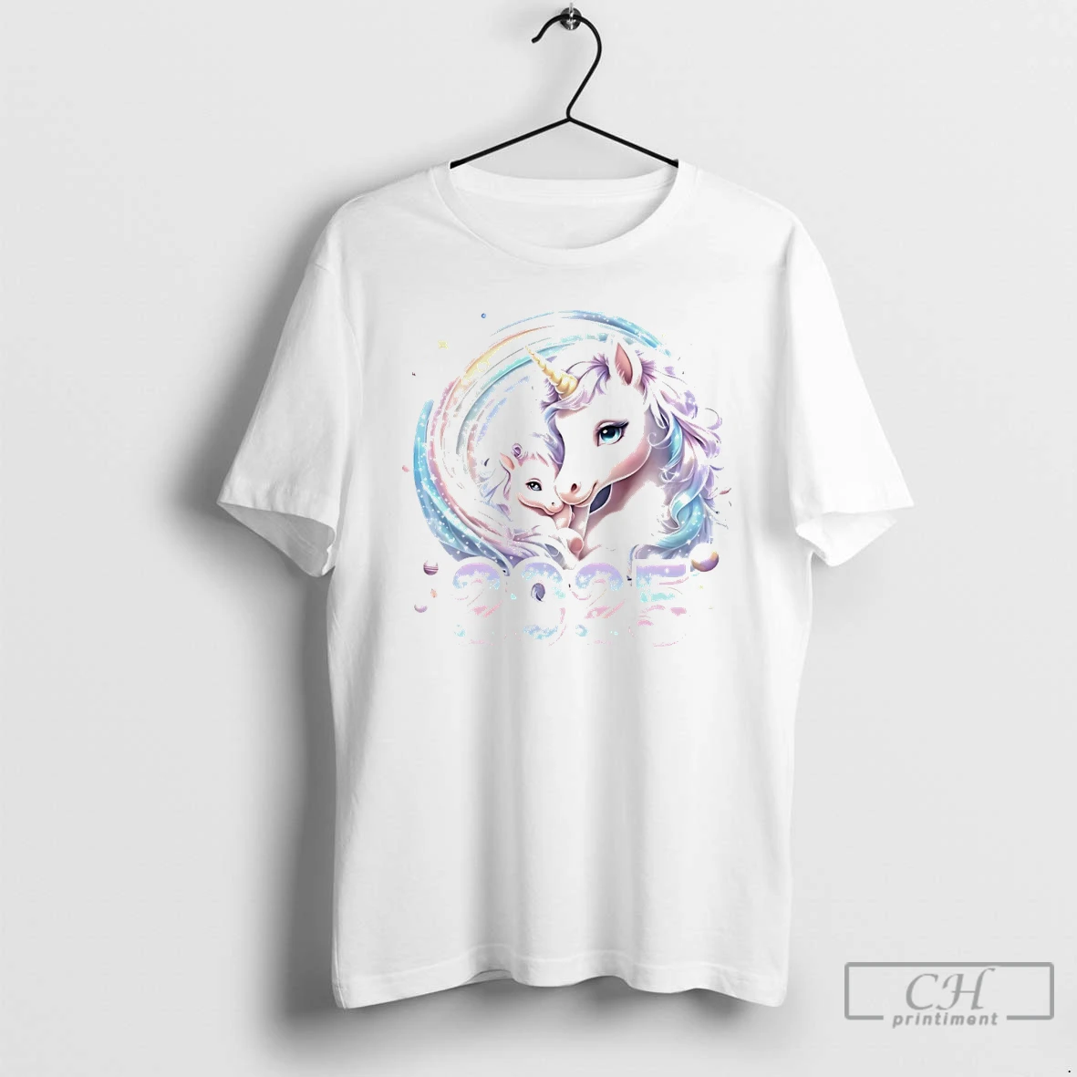 Classic Pastel Mother And Baby Unicorn 2025 Magic Christmas White T Shirts Hoodie