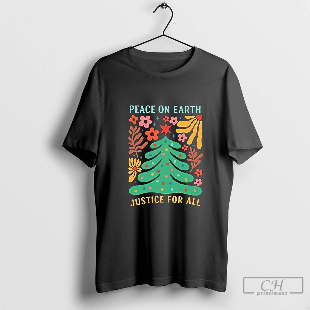 Classic Peace On Earth Justice For All Christmas Blackshirt T Shirts Hoodie