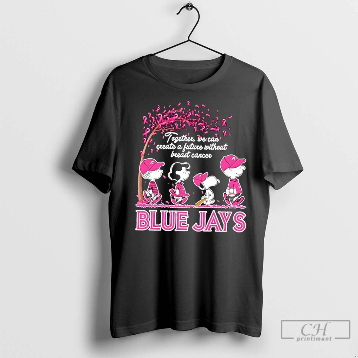 Classic Peanuts Snoopy And Friends Together We Can Create A Future Without Breast Cancer Toronto Blue Jays T Shirt