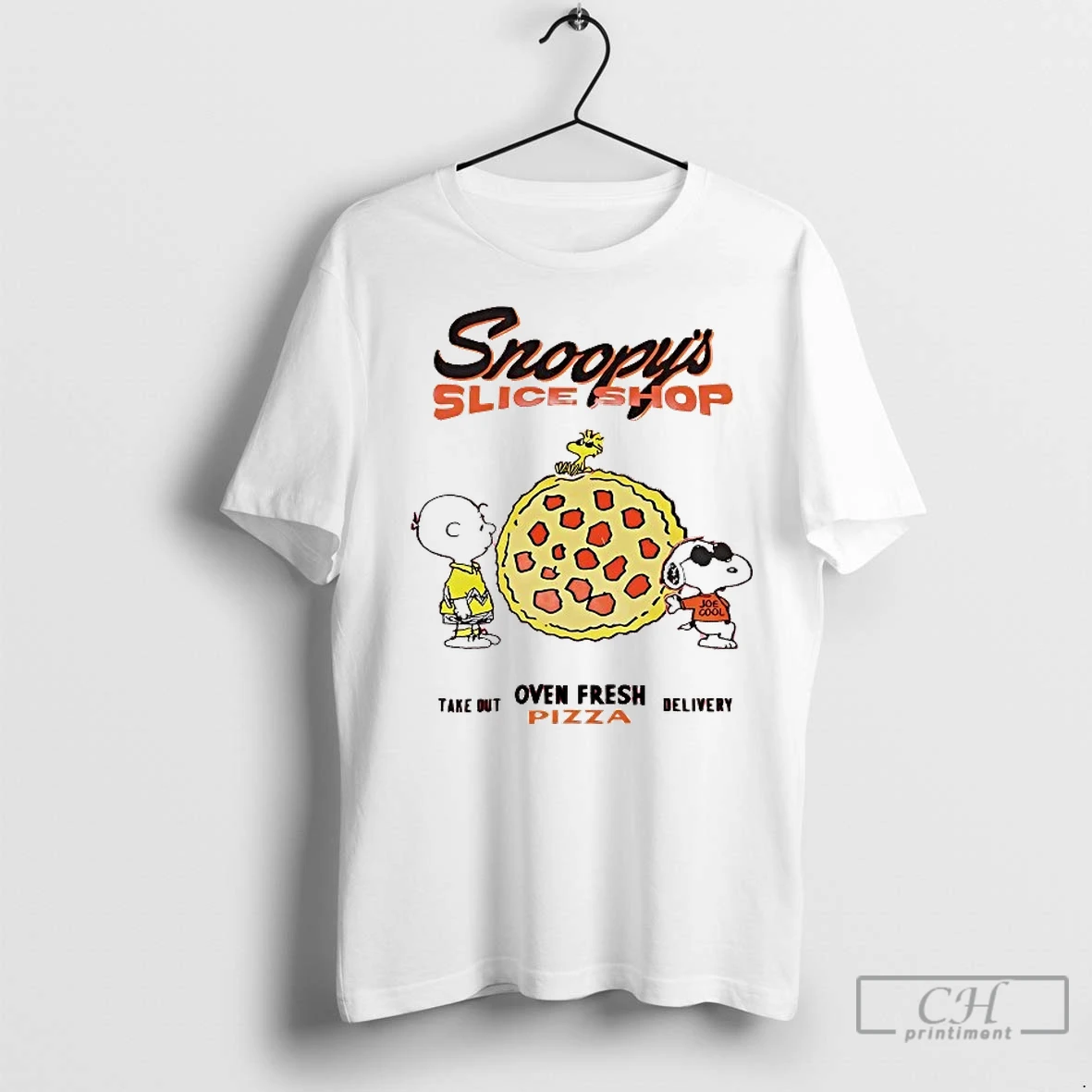 Classic Peanuts Snoopys Slice Shop Oven Fresh Pizza Take Out Delivery T Shirt