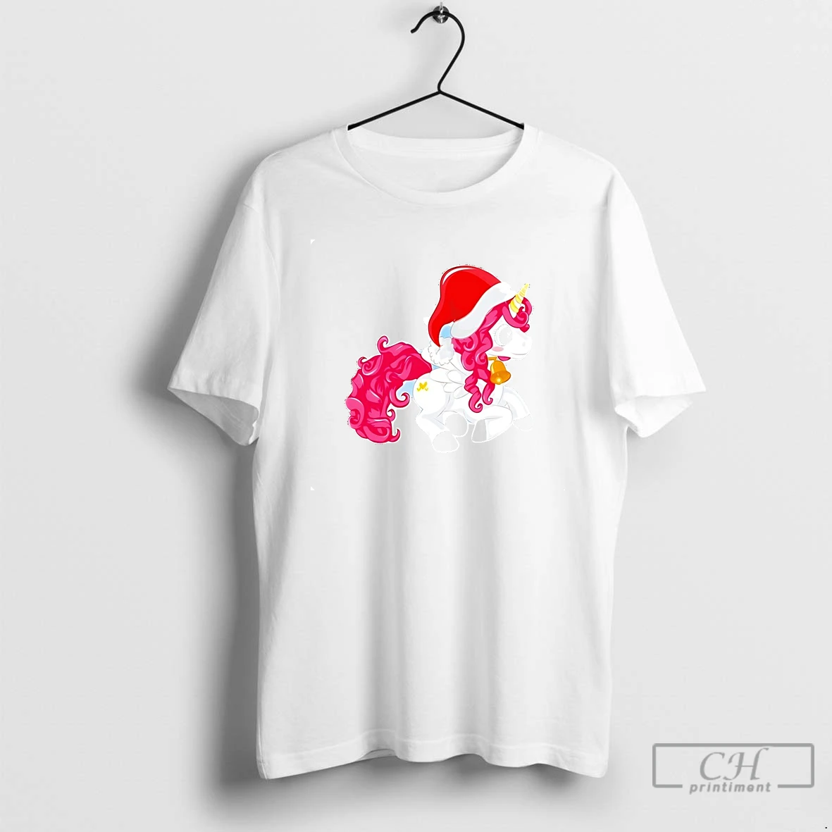 Classic Pink Hair Santa Unicorn Holiday Bell Christmas T Shirts Hoodie