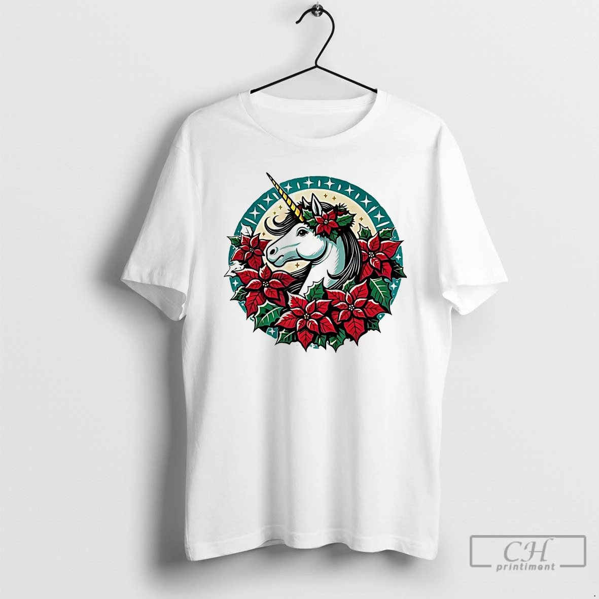 Classic Poinsettia Unicorn Christmas White T Shirts Hoodie