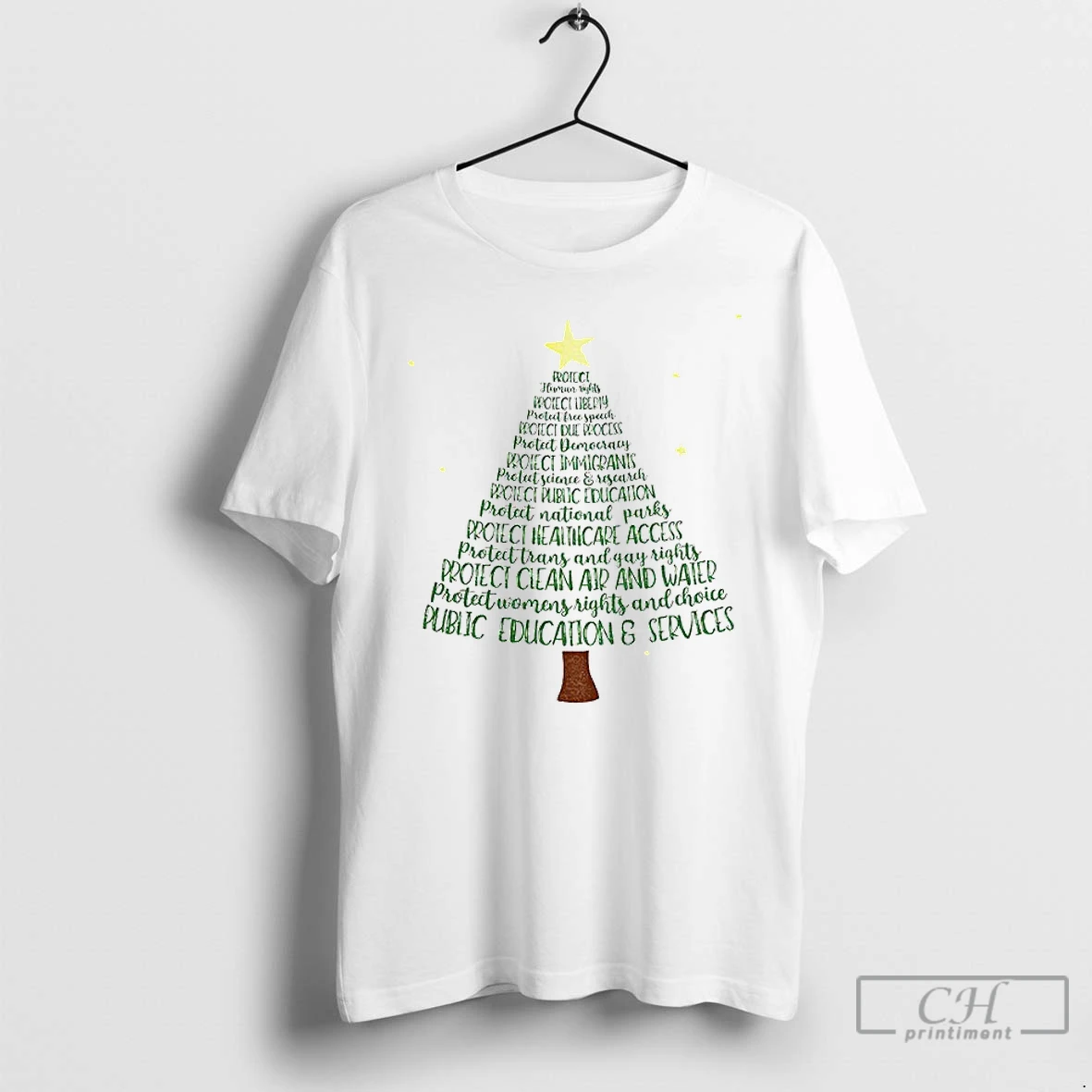 Classic Protect Democracy Christmas Tree Anti Trump Fascism T Shirts Hoodie