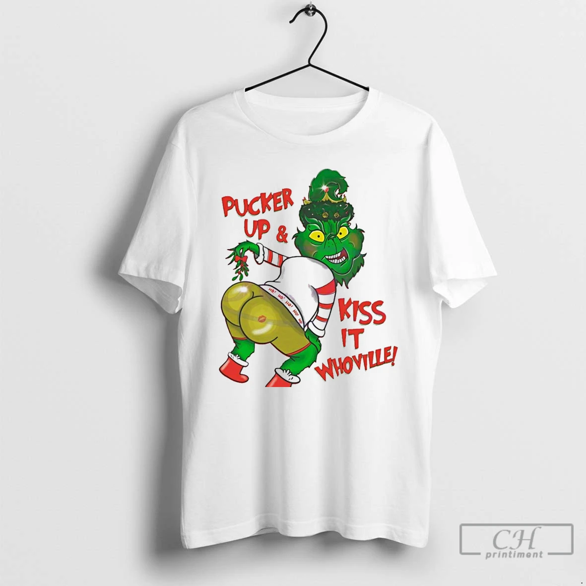 Classic Pucker Up And Kiss It Whoville Christmas Grinch White T Shirts Hoodie