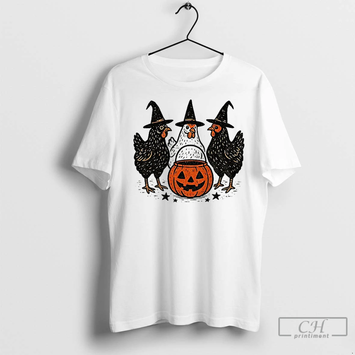 Classic Pumpkin Chicken Witch Fall Retro Halloween T Shirt