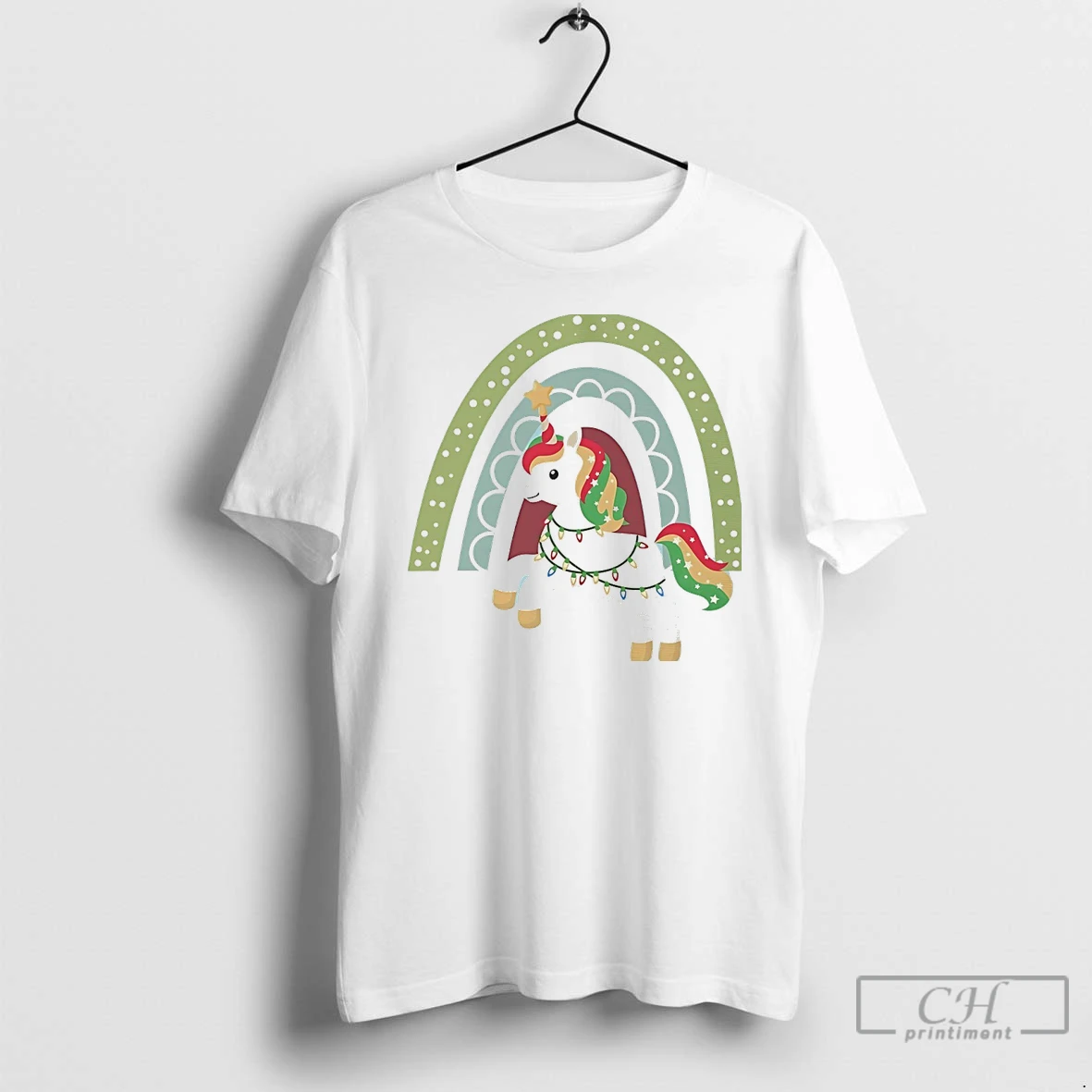 Classic Rainbow Lights Unicorn Christmas White T Shirts Hoodie
