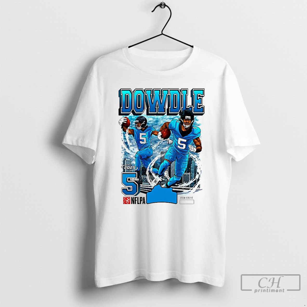 Classic Rico Dowdle Carolina Panthers Football 2025 Number 5 Skyline T Shirts Hoodie