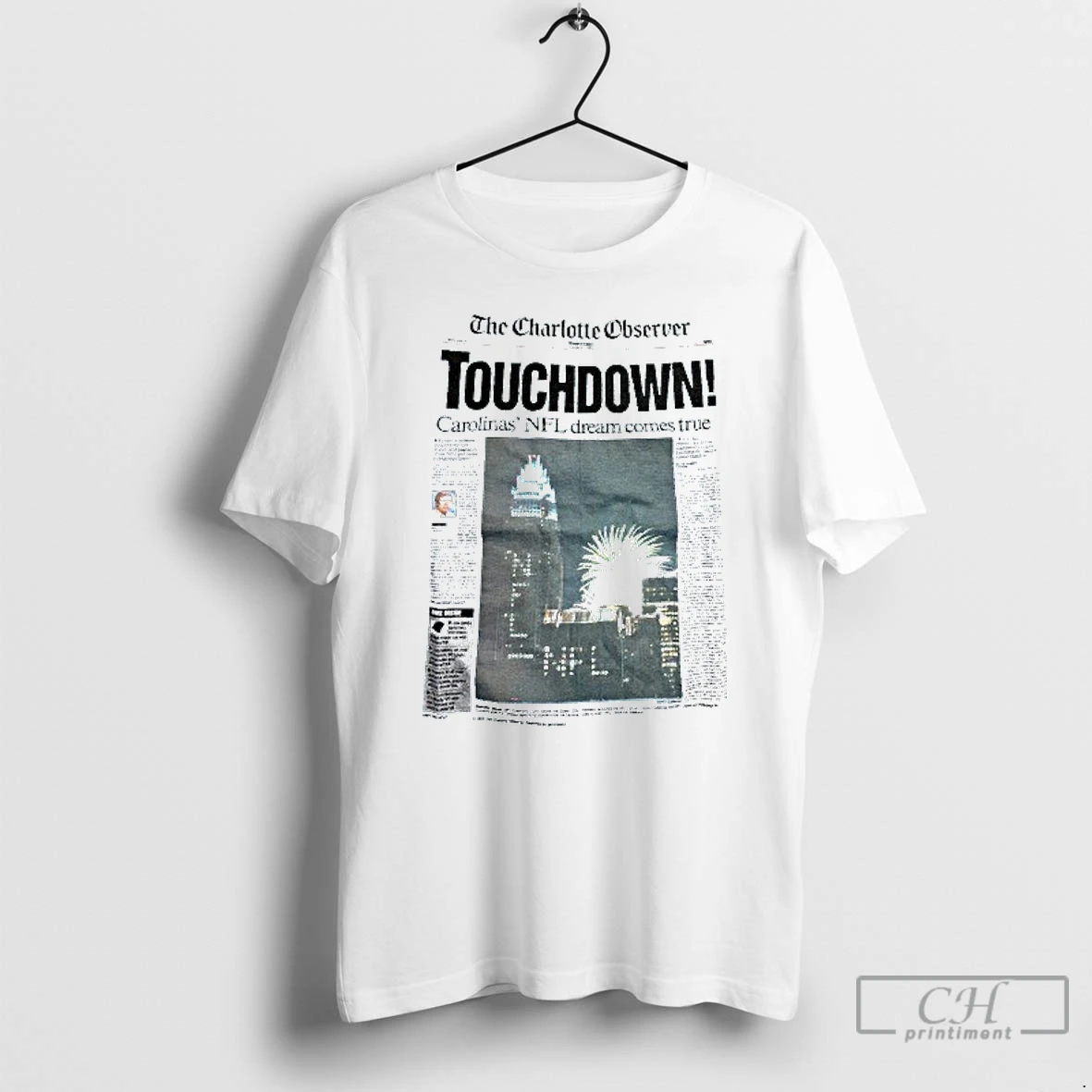 Classic S7qlthgj The Charlotte Observer Touchdown 1993 Carolina Panthers Nfl Dream Comes True Vintage Mens White Tee T Shirts Hoodie