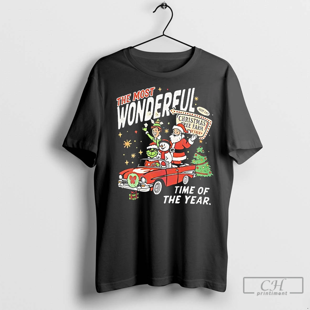 Classic Santa Claus Elf Snowman And Grinch The Most Wonderful Time Of The Year Christmas T Shirt