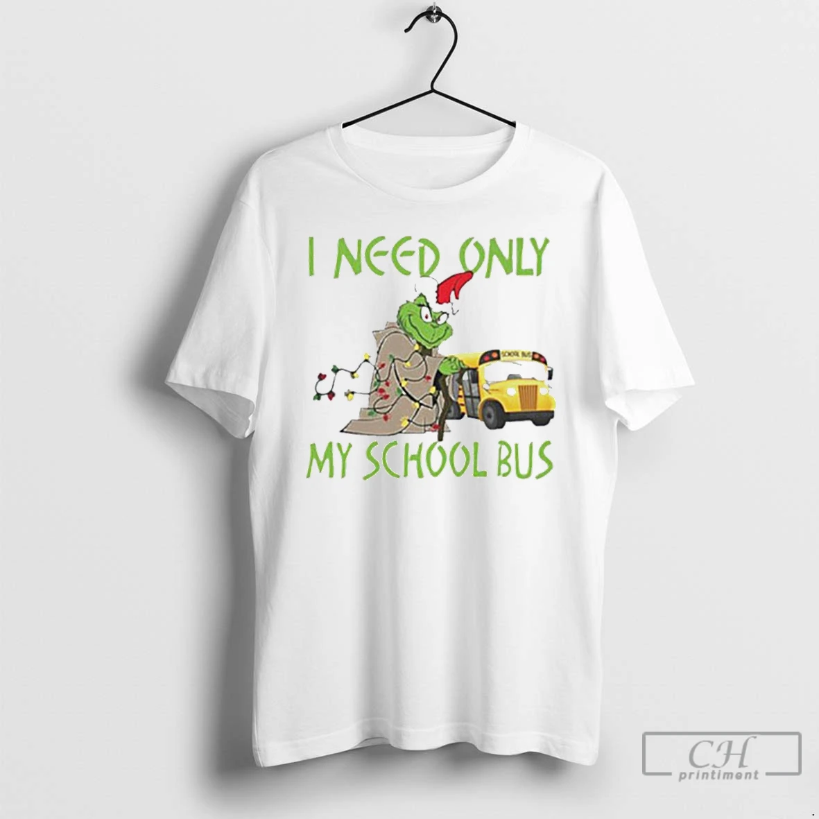 Classic Santa Grinch I Need Only My School Bus Christmas White T Shirts Hoodie