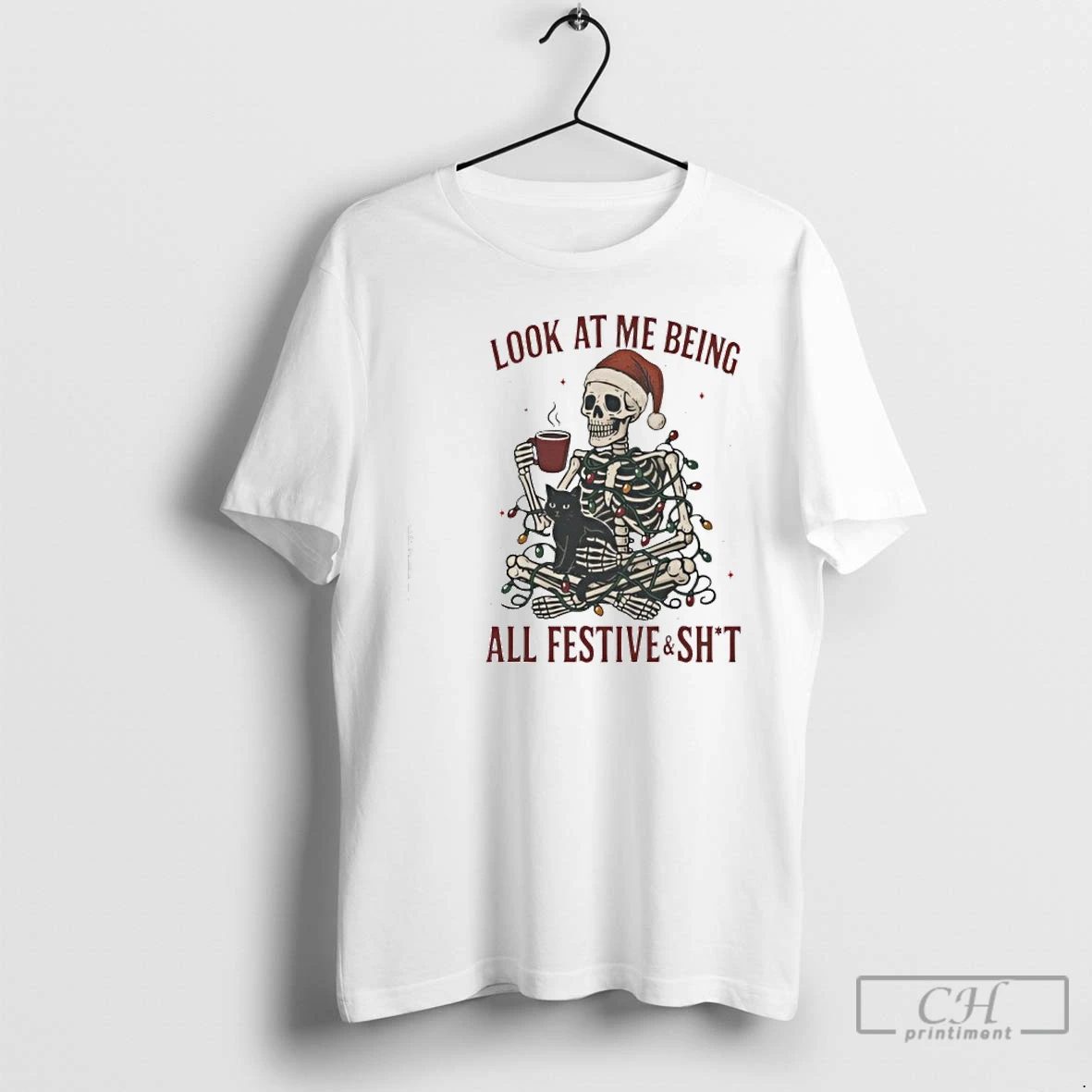 Classic Skeleton And Cat Look At Me Being All Festive And Shit T Shirts Hoodie