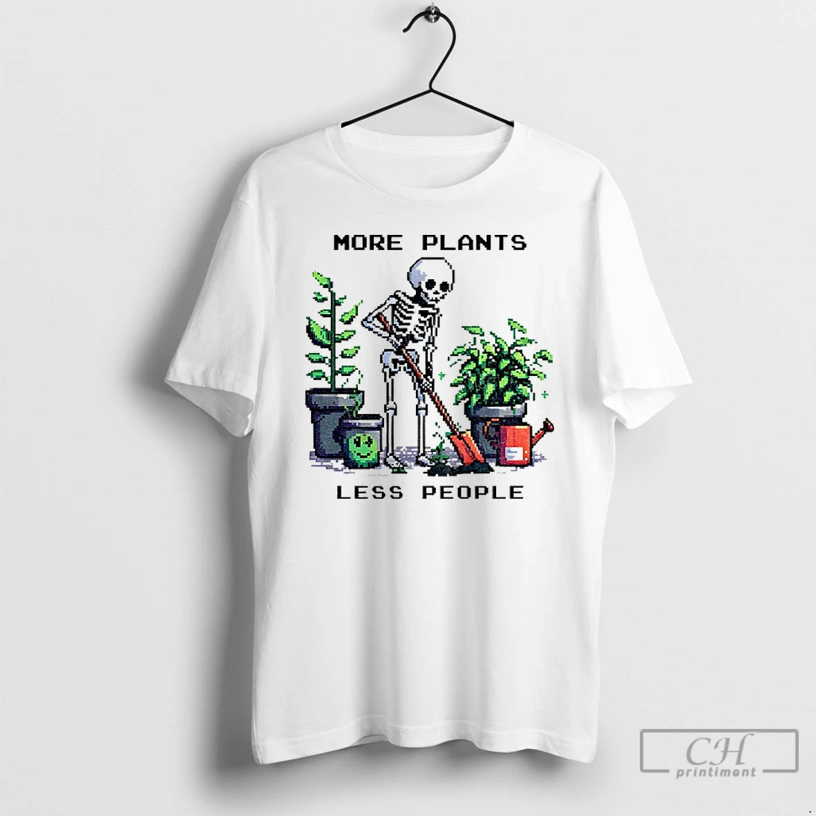 Classic Skeleton Planting Trees More Plants Less People T Shirts Hoodie