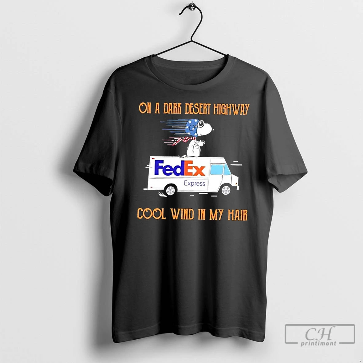 Classic Snoopy Driving Fedex On A Dark Desert Highway Cool Wind In My Hair T Shirt