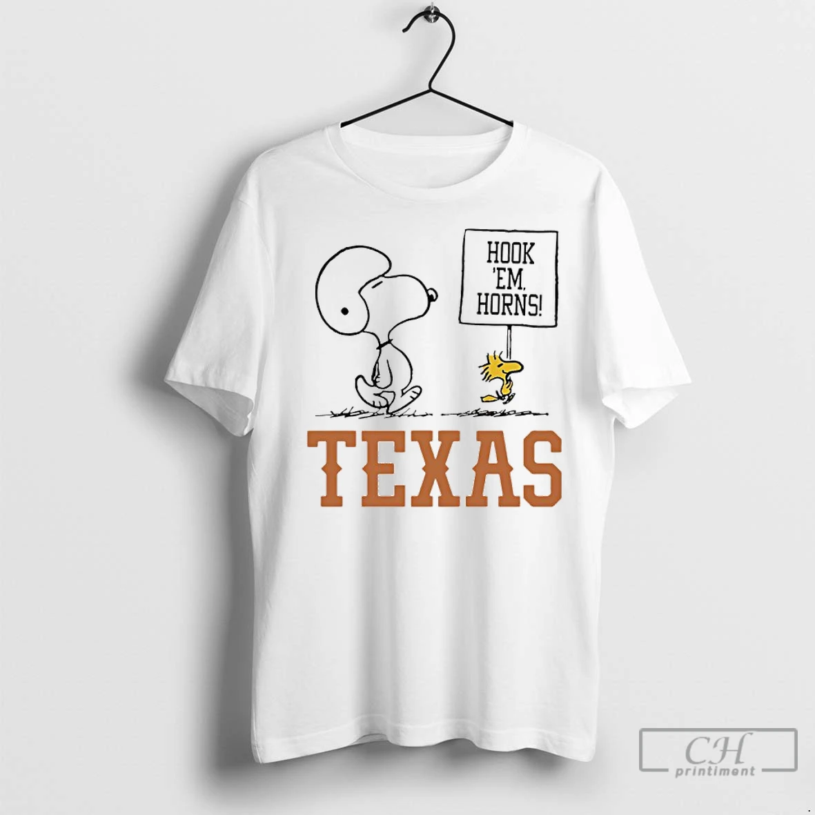 Classic Snoopy And Woodstock Hook Em Horns Texas Football Gameday T Shirt