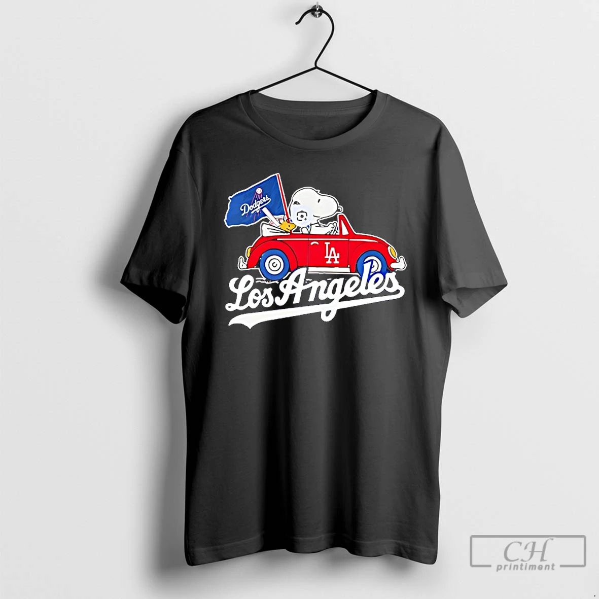 Classic Snoopy And Woodstock Driving Car Los Angeles Dodgers T Shirts Hoodie