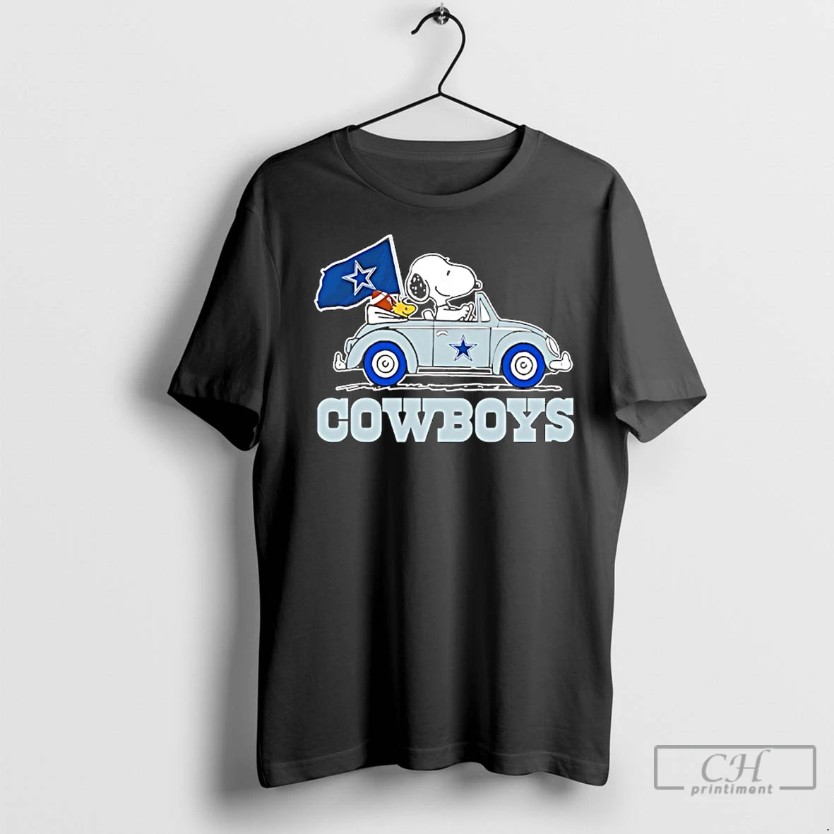 Classic Snoopy And Woodstock Ride Car Dallas Cowboys Football Team T Shirt