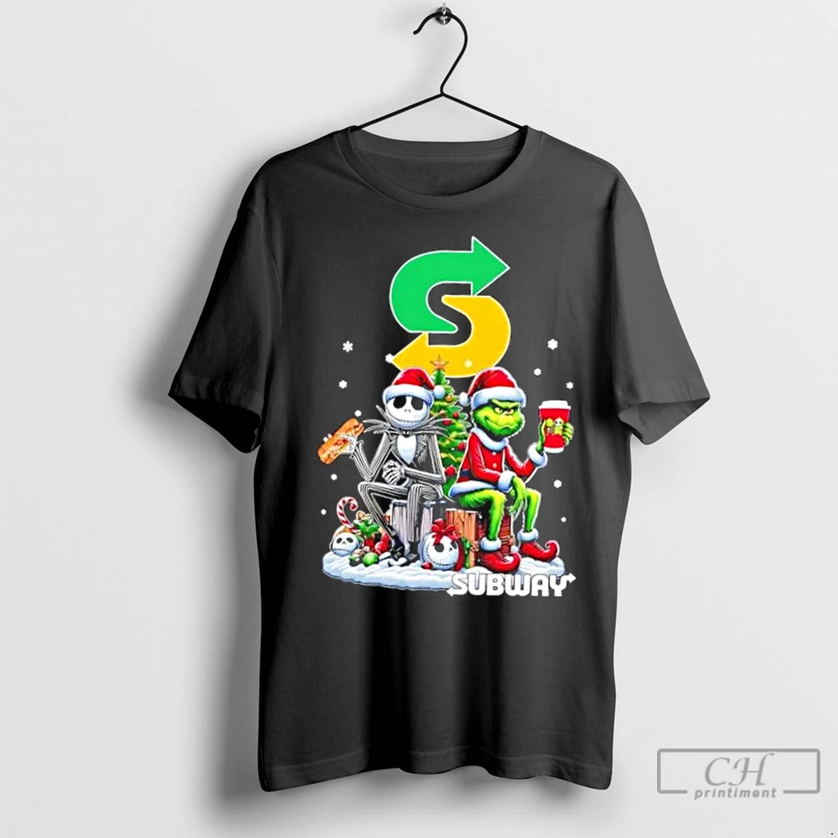 Classic Subway X Grinch And Jack Skellington Unwilling Friends Merry Christmas T Shirt