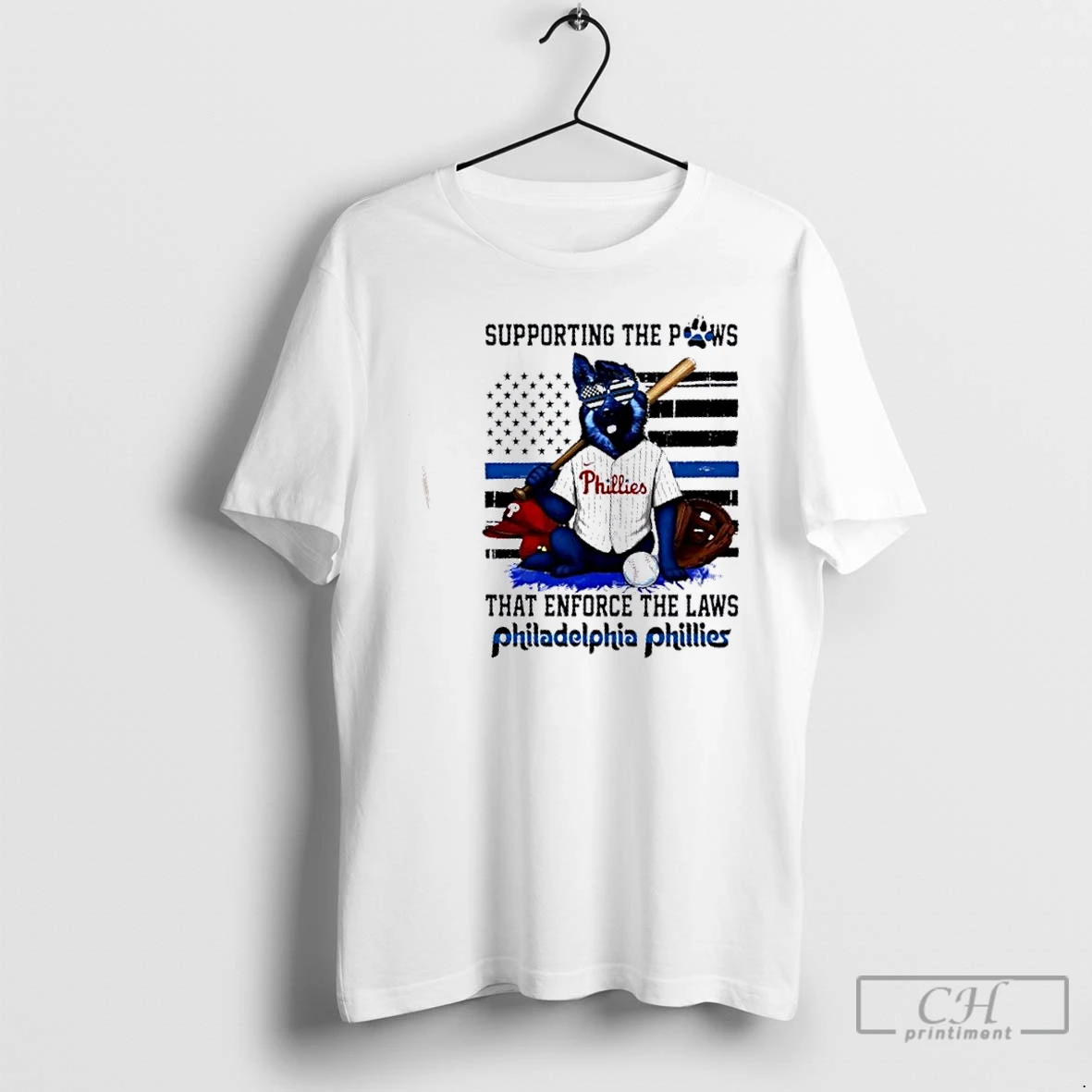 Classic Supporting The Paws That Enforce The Laws Philadelphia Phillies Dog Us Flag T Shirts Hoodie