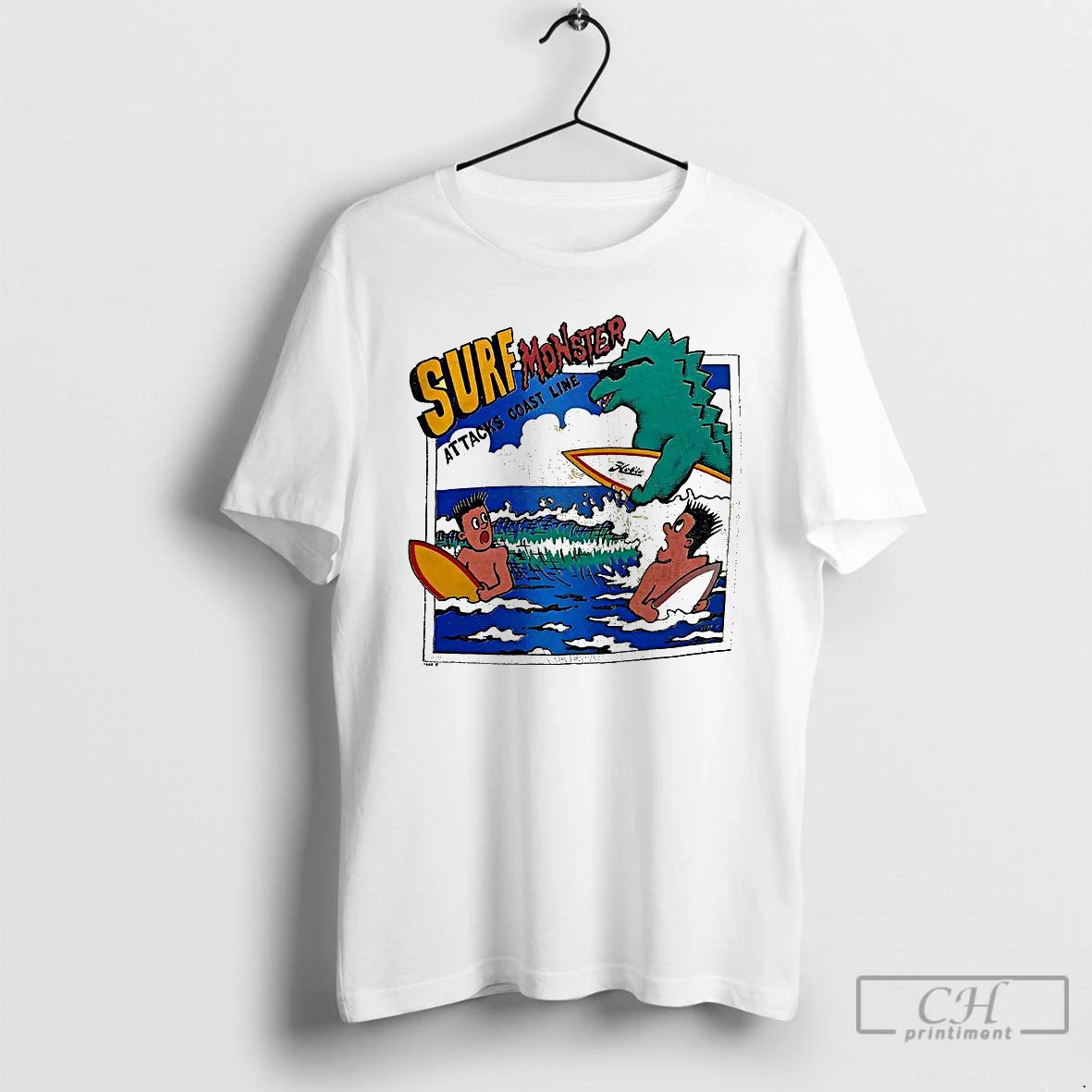 Classic Surf Monster Attacks Coast Line T Shirts Hoodie