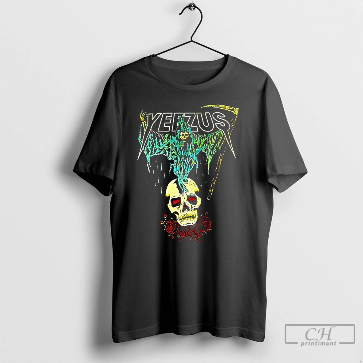 Classic Tee Kanye West Ye Yeezus Grim Reaper Skull And Roses T Shirts Hoodie