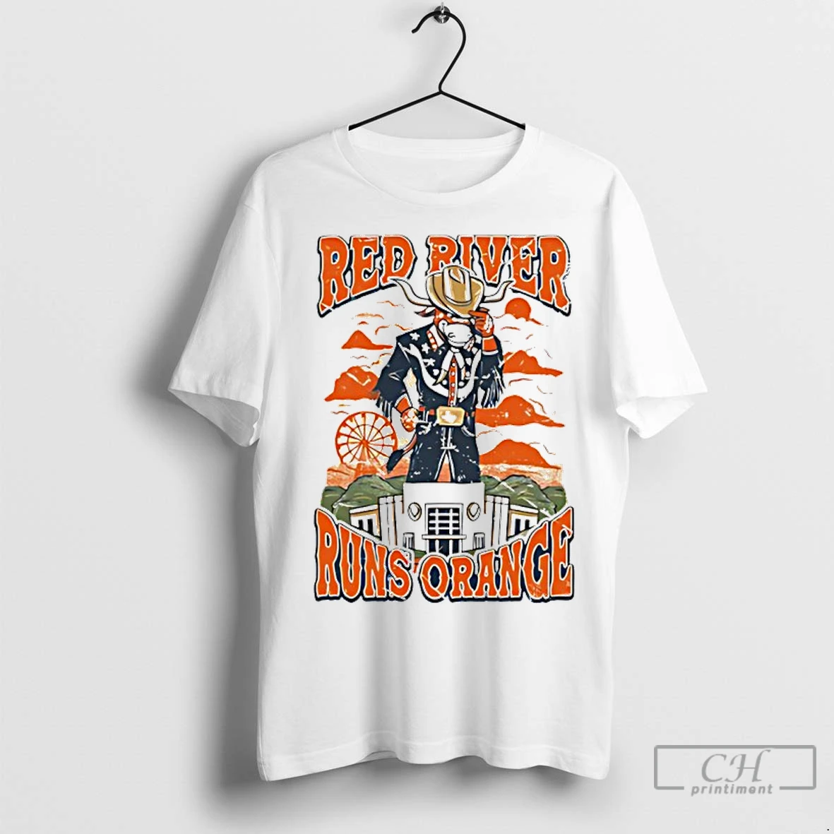 Classic Texas Longhorns Red River Runs Orange Mascot T Shirt 2