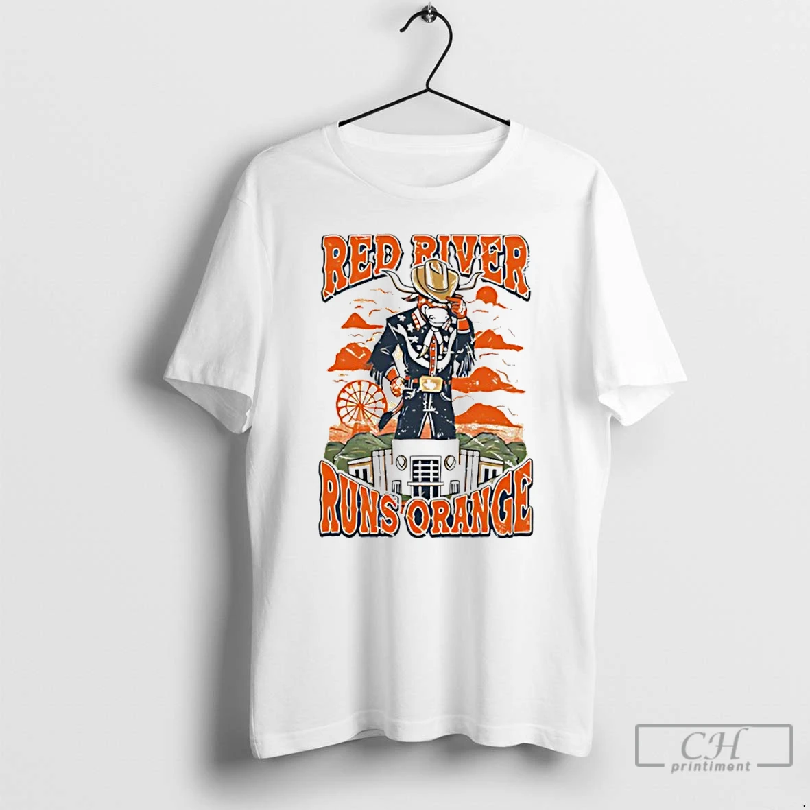 Classic Texas Longhorns Red River Runs Orange Mascot T Shirts Hoodie