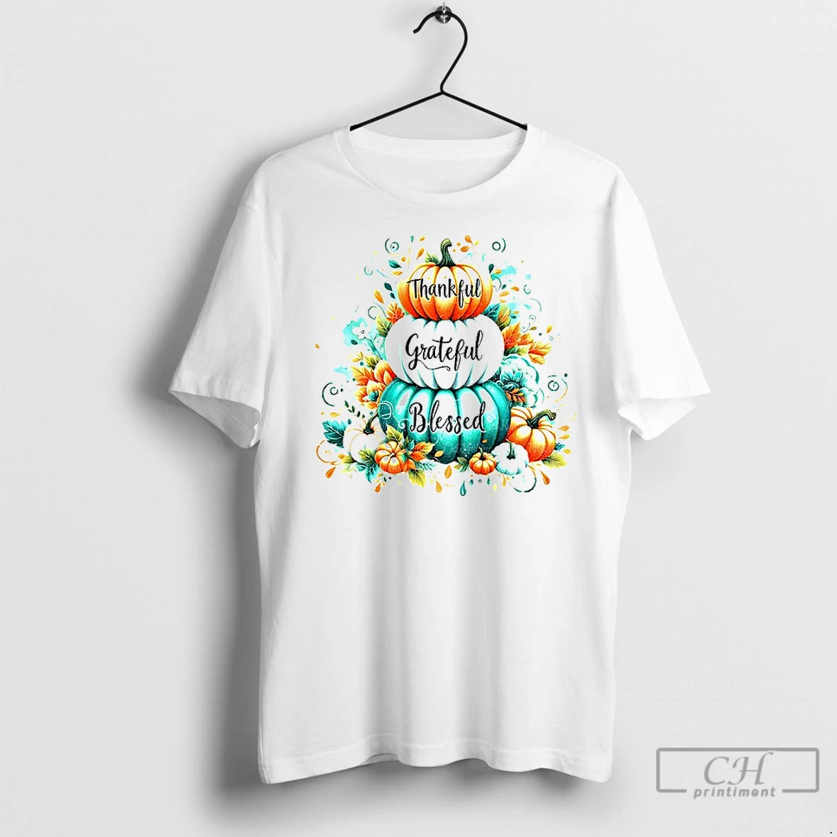 Classic Thankful Grateful Blessed Thanksgiving Autumn Pumpkin T Shirt