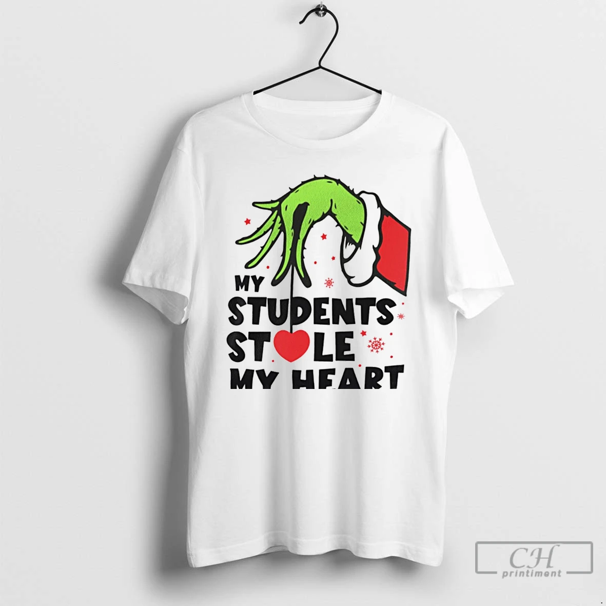 Classic The Grinch Hand My Students Stole My Heart Christmas White T Shirts Hoodie