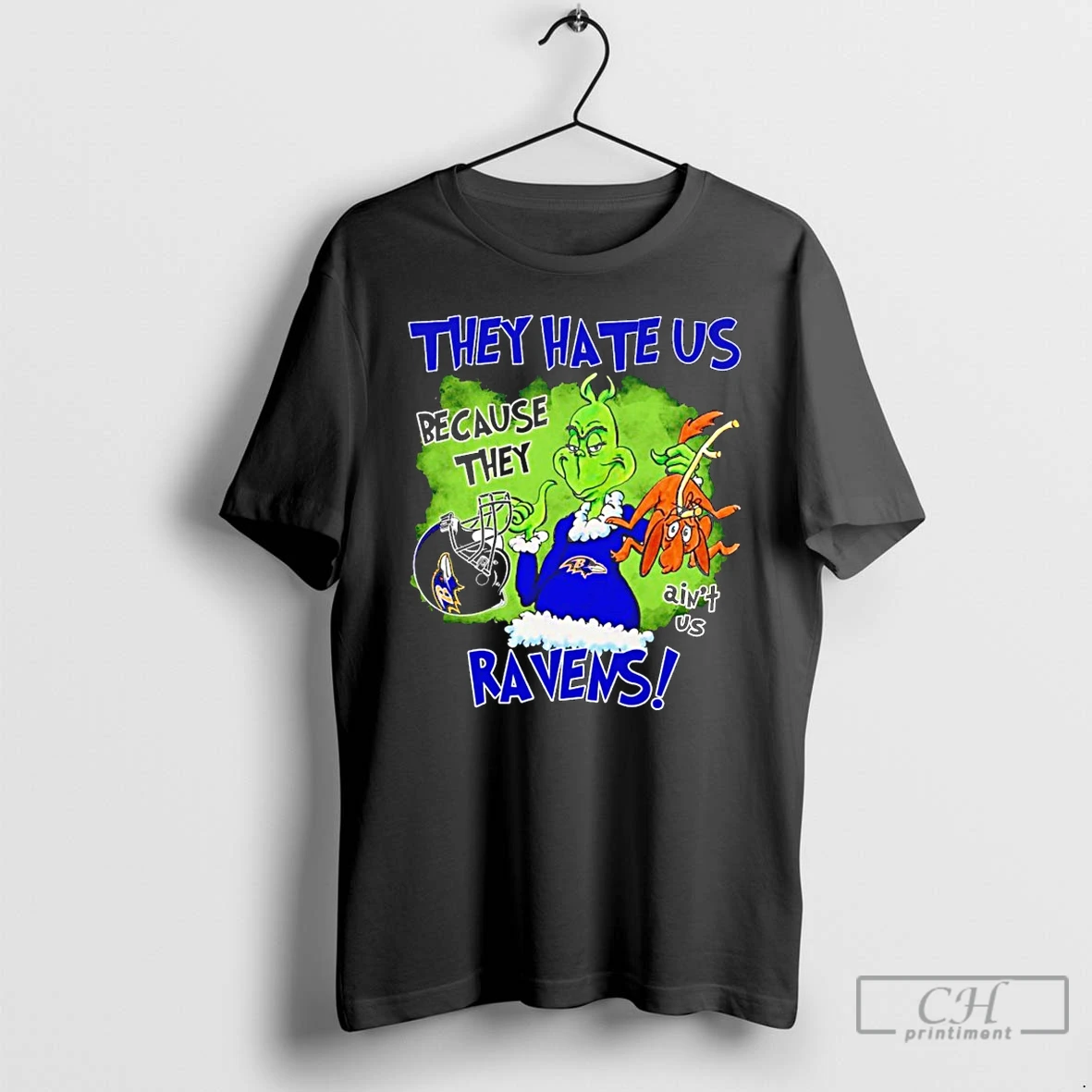Classic The Grinch They Hate Us Because They Aint Us Baltimore Ravens T Shirts Hoodie