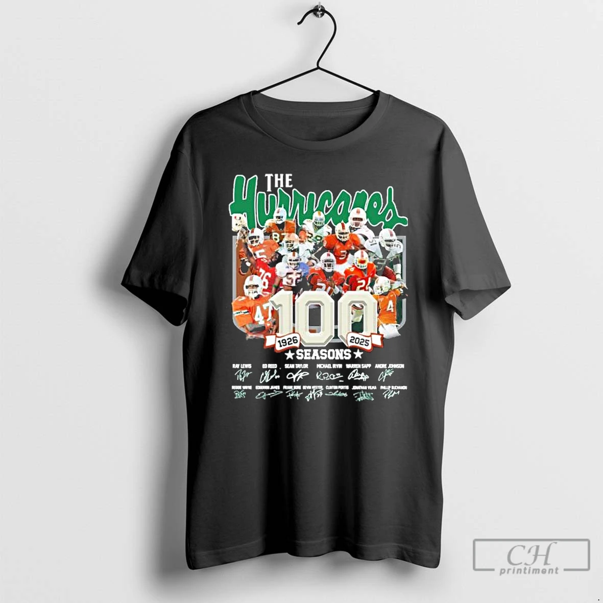Classic The Miami Hurricanes 100 Seasons 1926 2025 Signatures T Shirts Hoodie