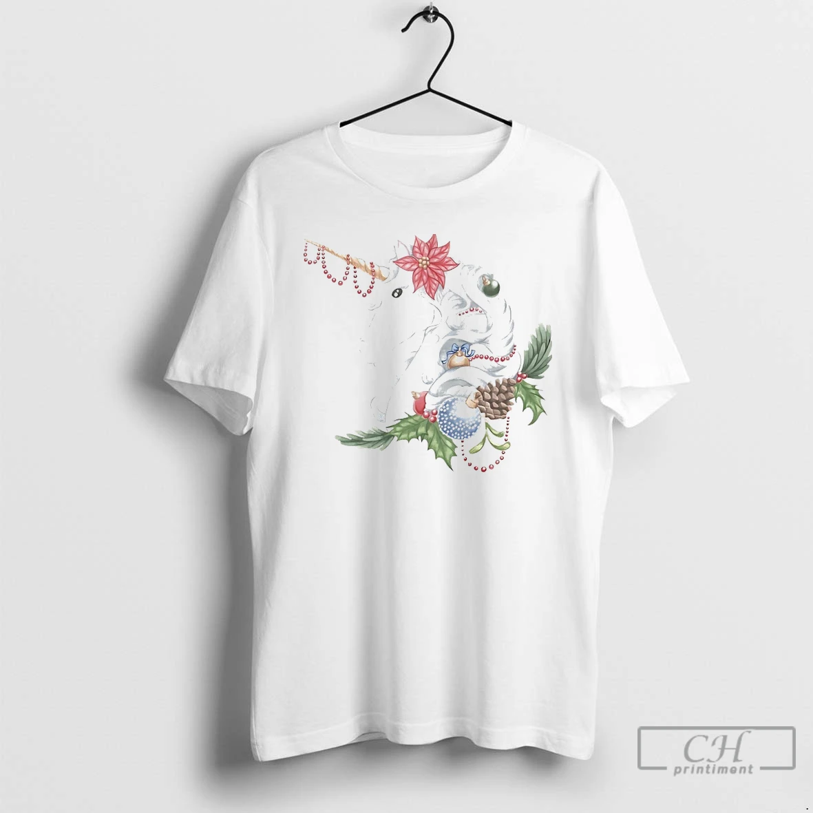 Classic Unicorn Poinsettia Elegant Christmas White T Shirts Hoodie