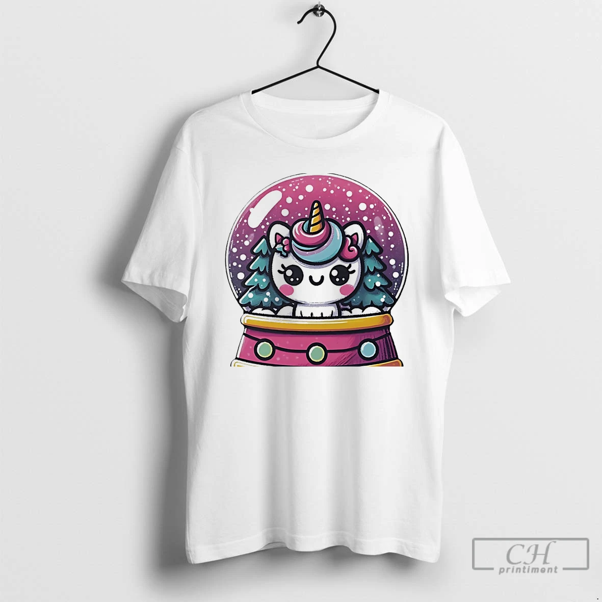 Classic Unicorn Snow Globe Winter Wonderland Christmas White T Shirts Hoodie