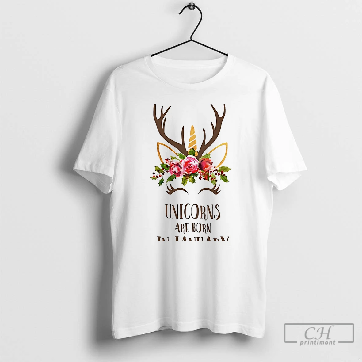 Classic Unicorns Are Born In January Antler Flower White T Shirts Hoodie