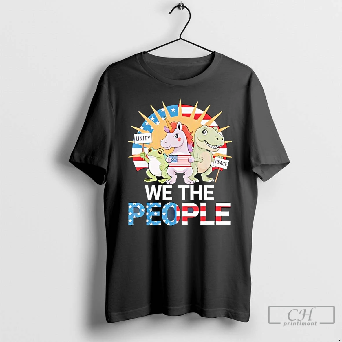 Classic We The People Funny Patriotic Us Flag Unicorn Dinosaur Frog T Shirts Hoodie