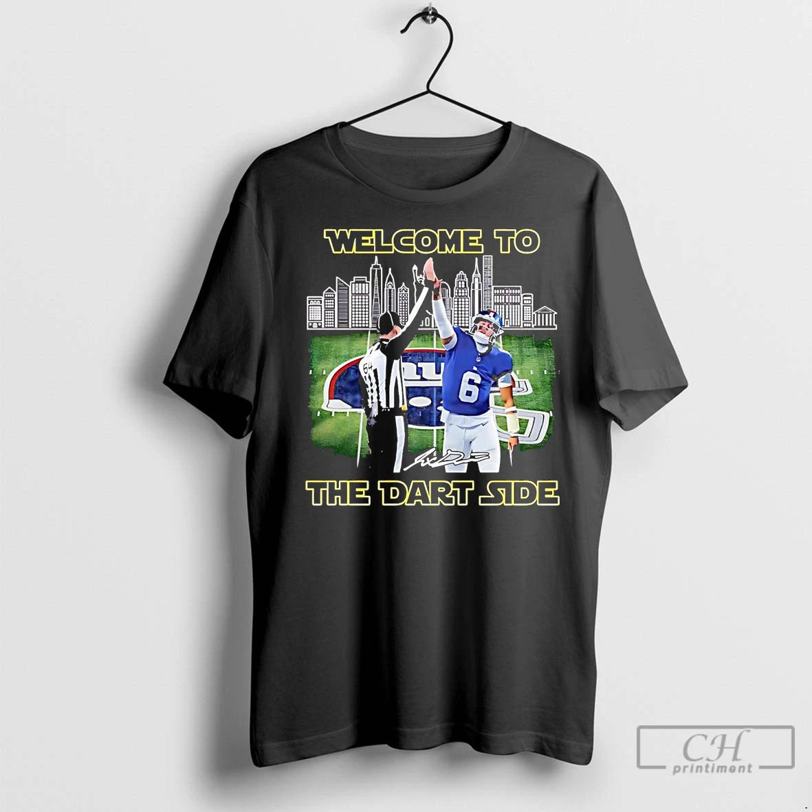 Classic Welcome To The Jaxson Dart Side Skyline New York Giants T Shirt