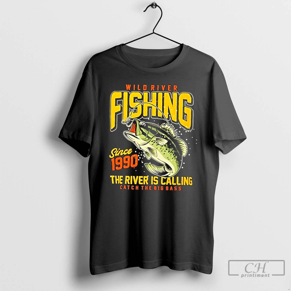 Classic Wild River Fishing Big Bass Angler T Shirts Hoodie