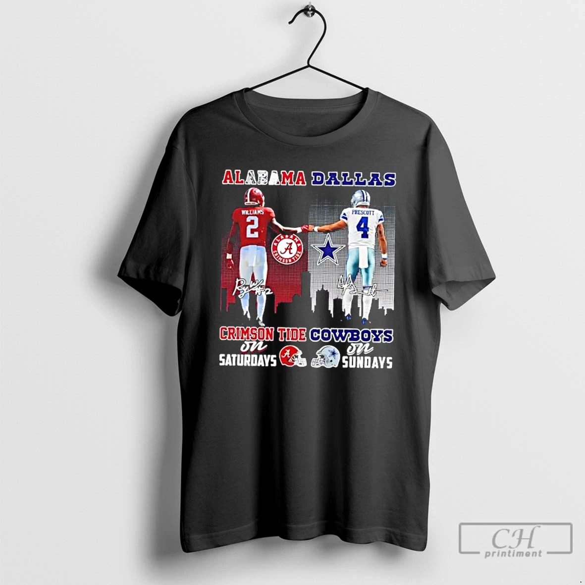Classic Williams Alabama Crimson Tide On Saturdays X Prescott Dallas Cowboys On Sundays Skyline T Shirts Hoodie