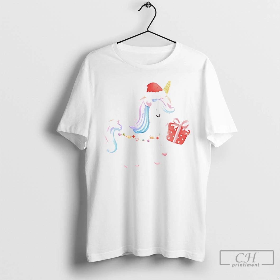 Classic Winged Unicorn Holding Gift Christmas Angel White T Shirts Hoodie