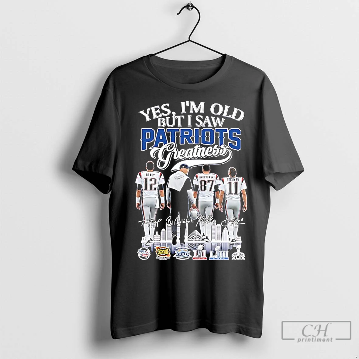 Classic Yes Im Old But I Saw New England Patriots Greatness 6x Super Bowl Signatures T Shirt