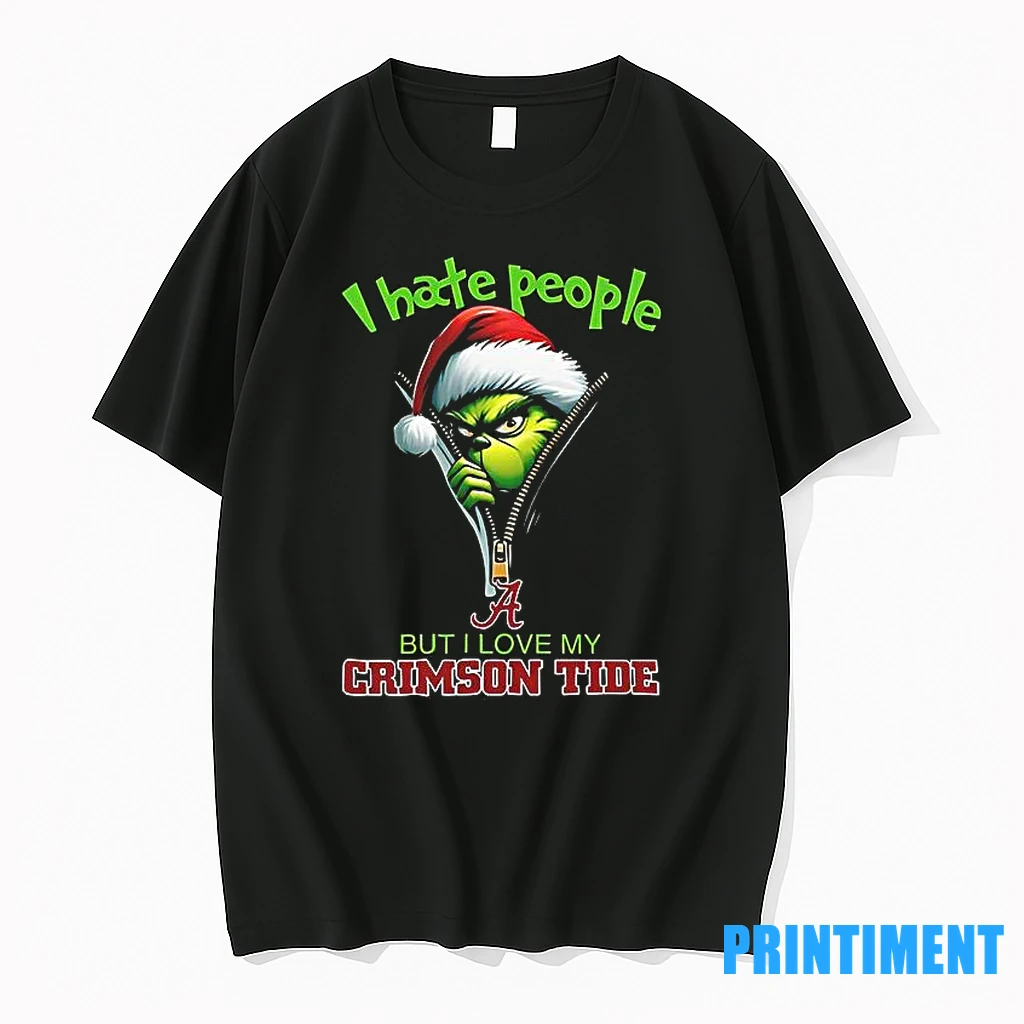 Grinch Santa Hat I Hate People But I Love My Alabama Crimson Tide Christmas Logo Clothing Tshirts Sweater Hoodie