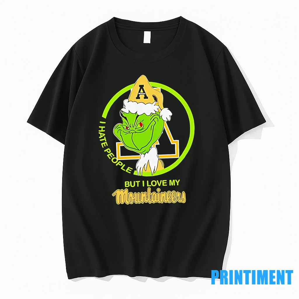 I Hate People But I Love My Appalachian State Mountaineer Grinch With Santa Hat Football Christmas Tshirts Sweater Hoodie